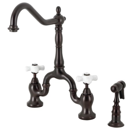 Kingston Brass Bridge Kitchen Faucet with Brass Sprayer, Oil Rubbed Bronze KS7755PXBS